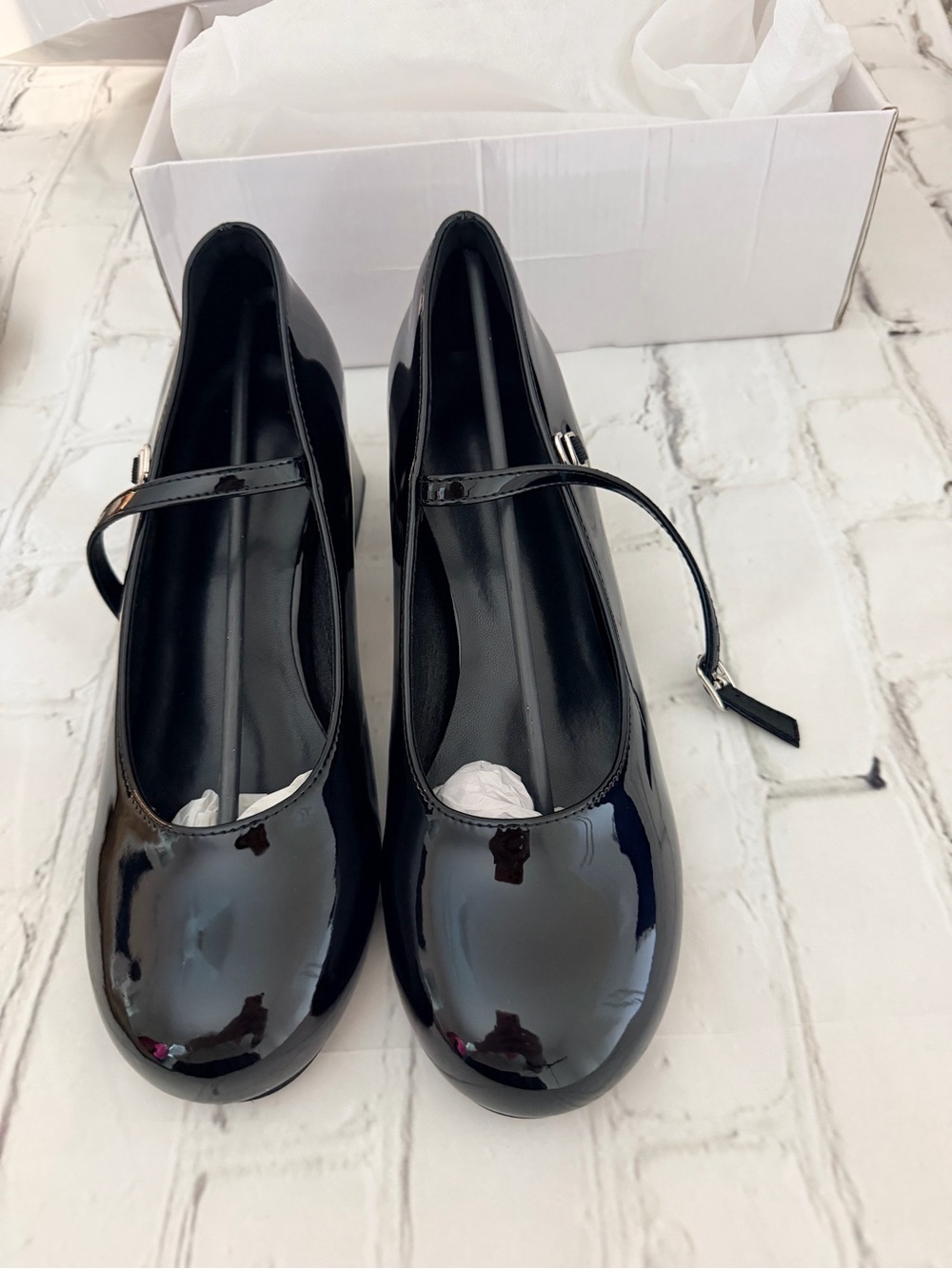 SHEIN Black Patent Mary Jane Flats with Ankle Strap